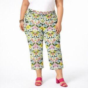 Boden Floral Crop Pants Womens 18 White Multi Botanical Retro High Rise Trousers